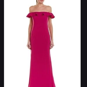 Pink Ruffled Off-Shoulder Gown for Wedding Guest Carmen Marc Valvo NWT
